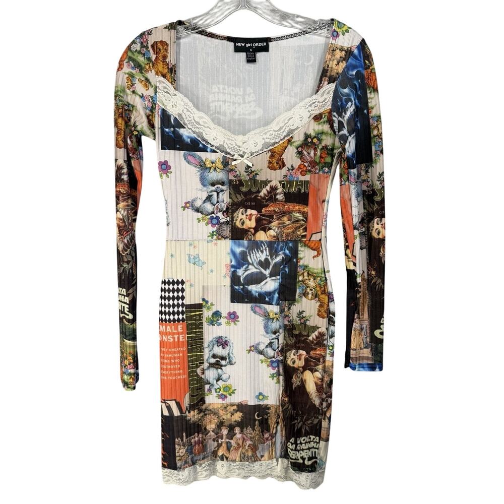 New Girl Order Bodycon Dress Womens 6 Lace Trim Horror Print